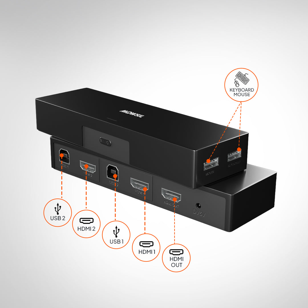 Mowsil HDMI KVM Switch 2 Port 4K@60Hz – Share USB Keyboard, Mouse & Monitor Between 2 PCs/Laptops