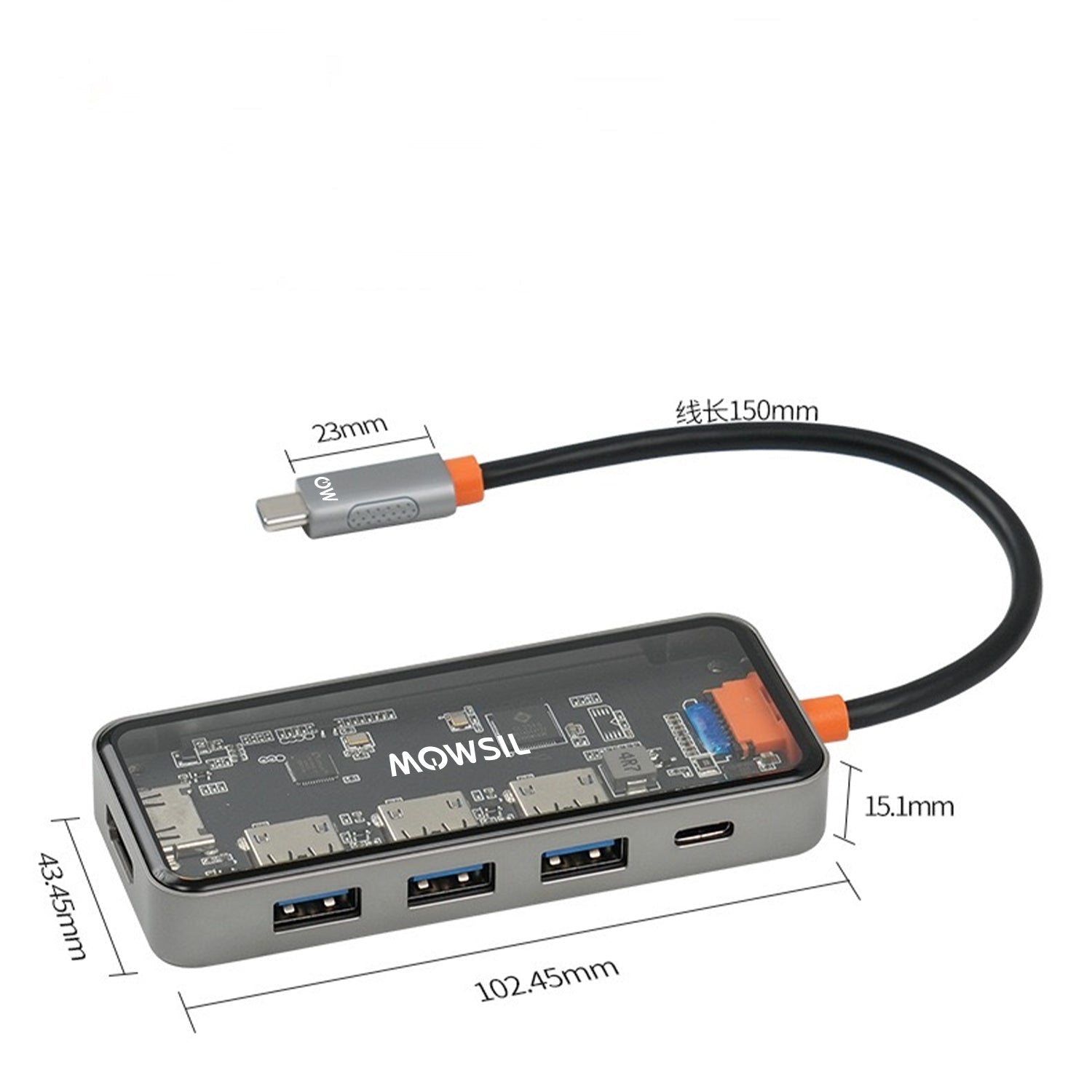 Mowsil 5-in-1 USB-C Hub Adapter | 4K@60Hz HDMI, 100W PD, 3×USB 3.0, USB-C Data Port for MacBook & Laptop