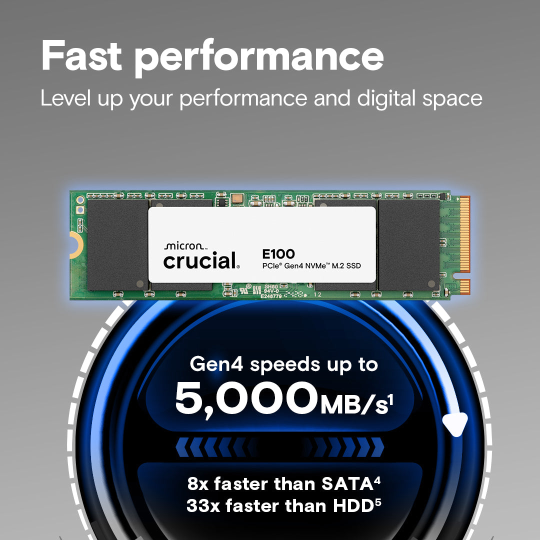 Crucial E100 - 1TB / M.2 2280 / 5000 MB/s / PCIe 4.0 - SSD (Solid State Drive)
