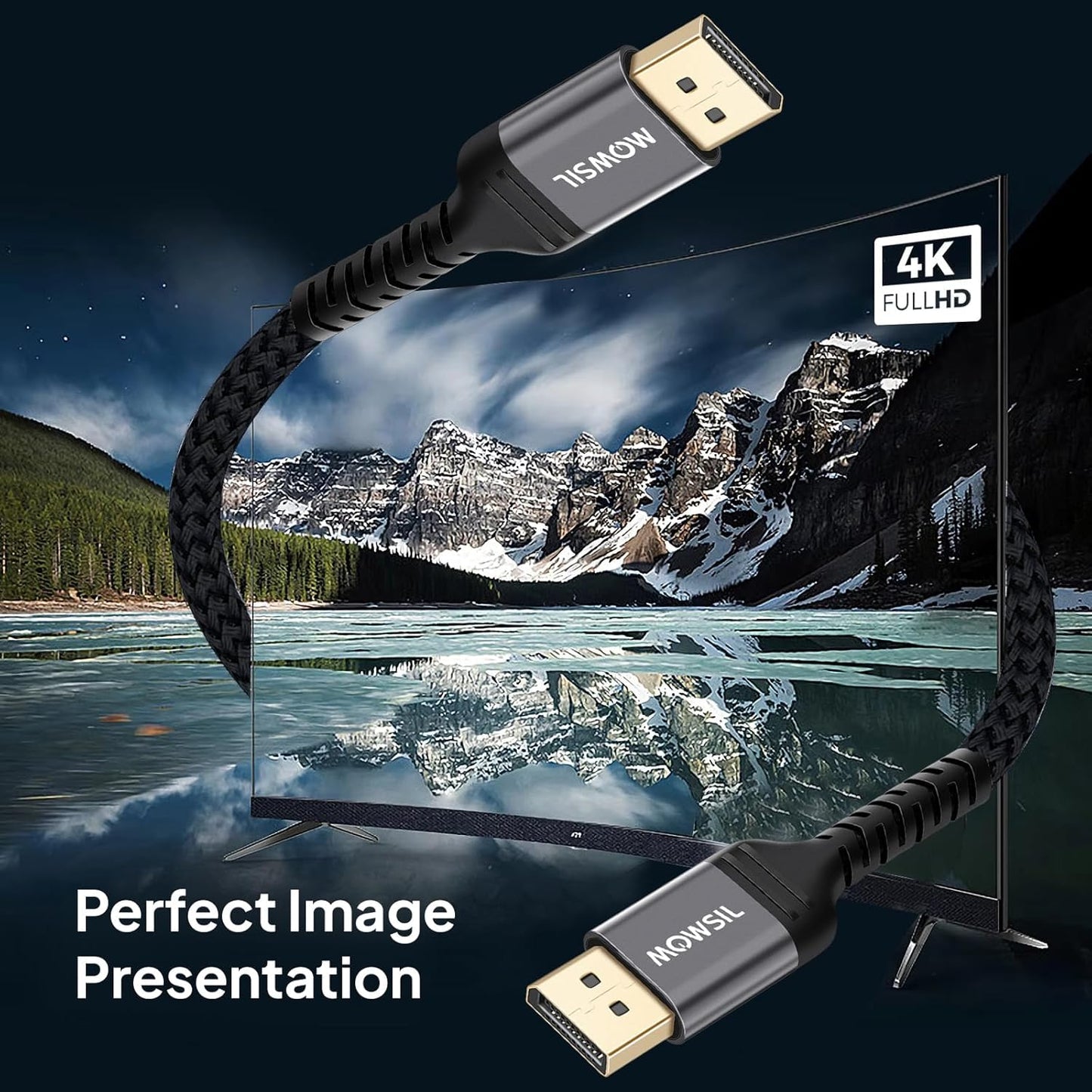 Mowsil 4K DisplayPort Cable DP 1.2 - 2 Meter | 4K@60Hz 2K@165Hz Gold-Plated Braided High-Speed Cable for PC & Gaming Monitor