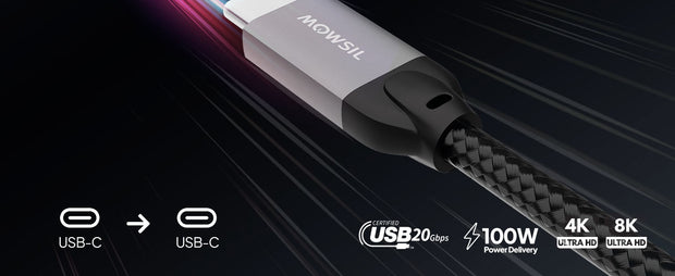 Mowsil USB-C Video Cable 4K 20Gbps 100W PD | Braided Type-C to Type-C for MacBook & iPad