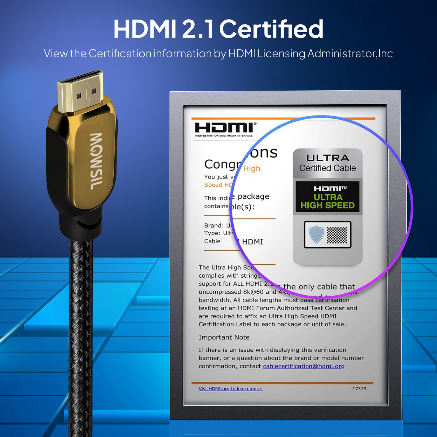 Mowsil 8K HDMI 2.1 Cable 2 Meter – 48Gbps Ultra High-Speed, 8K@60Hz, 4K@120Hz, Braided, Gold-Plated Connectors