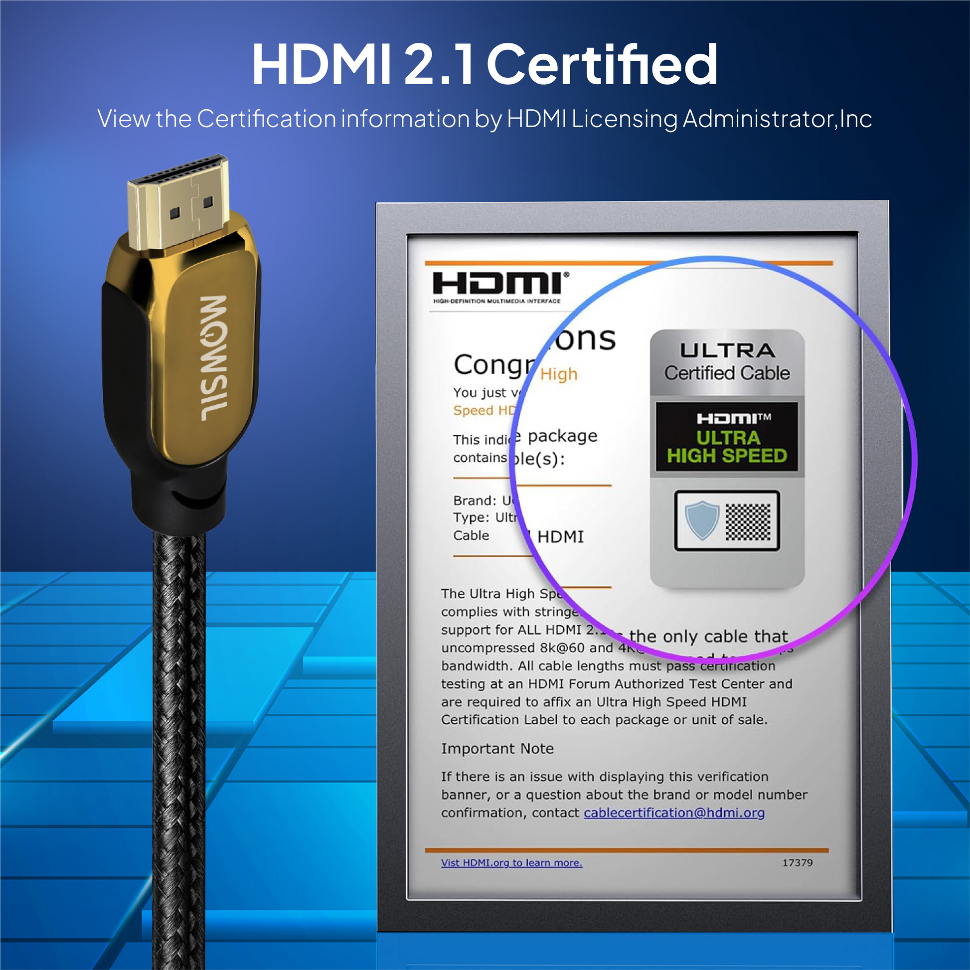 Mowsil 8K HDMI 2.1 Cable 2 Meter – 48Gbps Ultra High-Speed, 8K@60Hz, 4K@120Hz, Braided, Gold-Plated Connectors