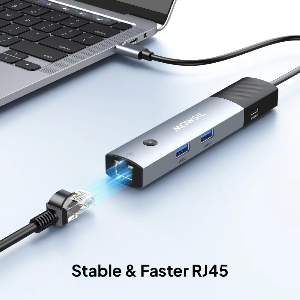 Mowsil 6-in-1 USB-C Hub Docking Station | 4K@60Hz HDMI, 100W PD, RJ45, USB 3.0 &amp; USB-C Ports | MacBook iPad