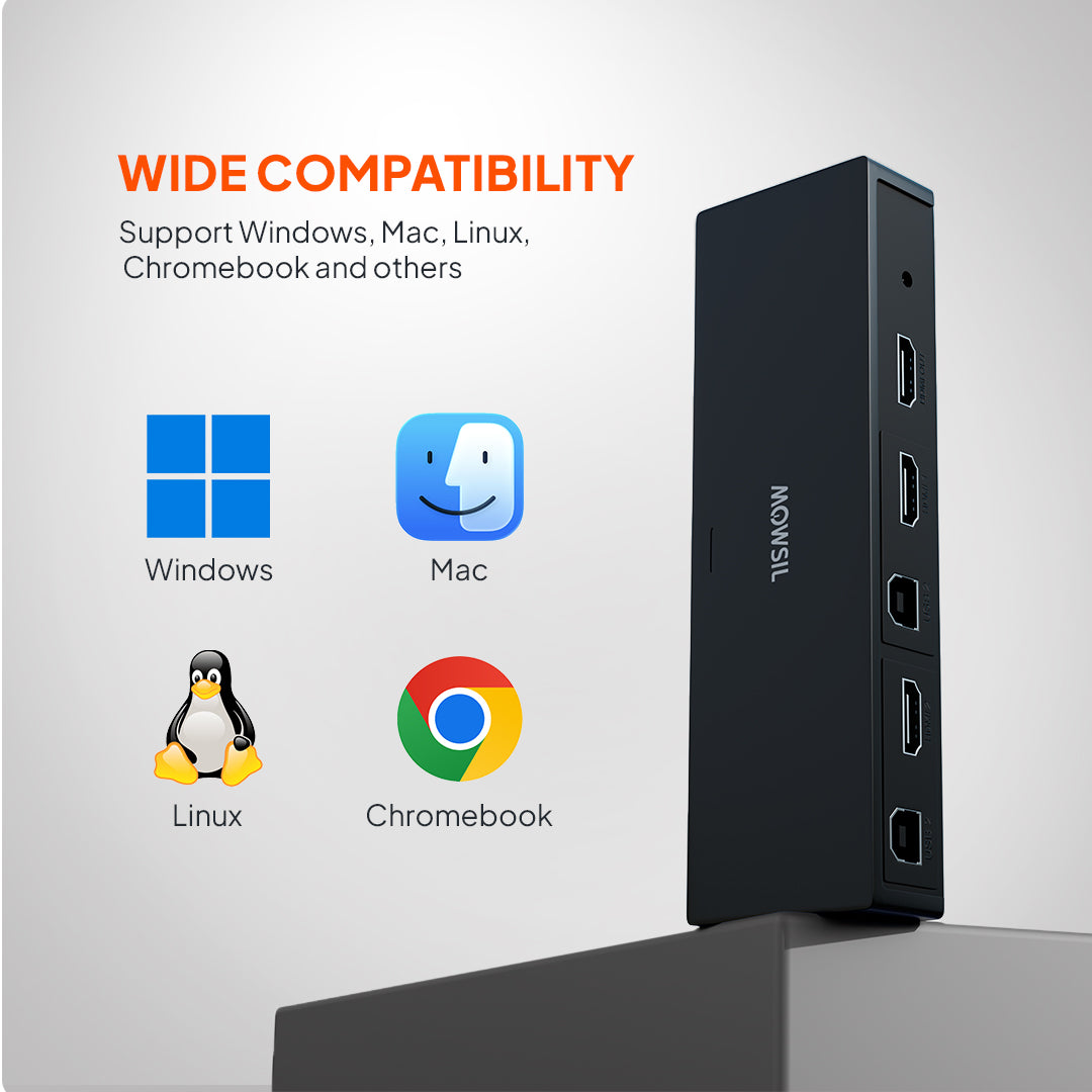 Mowsil HDMI KVM Switch 2 Port 4K@60Hz – Share USB Keyboard, Mouse &amp; Monitor Between 2 PCs/Laptops