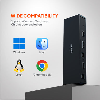 Mowsil HDMI KVM Switch 2 Port 4K@60Hz – Share USB Keyboard, Mouse &amp; Monitor Between 2 PCs/Laptops