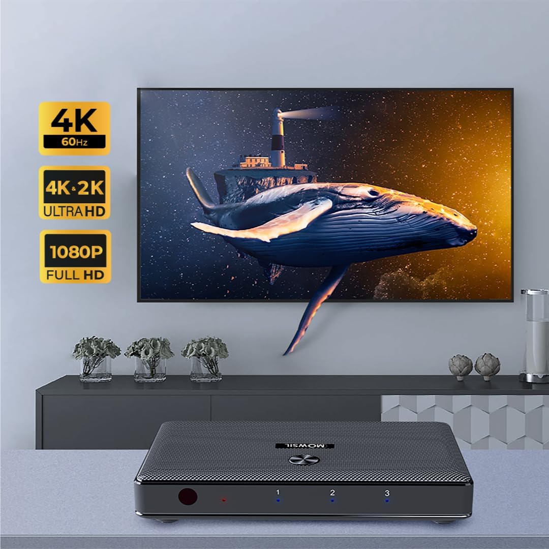 Mowsil HDMI Splitter 1x2 – 4K@60Hz HDMI 2.0, HDCP 2.2, HDR, 3D Support, 1 In 2 Out Video Splitter