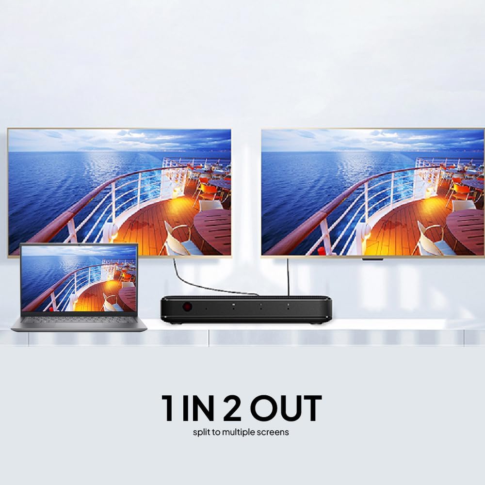 Mowsil HDMI Splitter 1x2 – 4K@30Hz, 1 In 2 Out, Supports 3D, HDR, Full HD, High-Performance Video Splitter