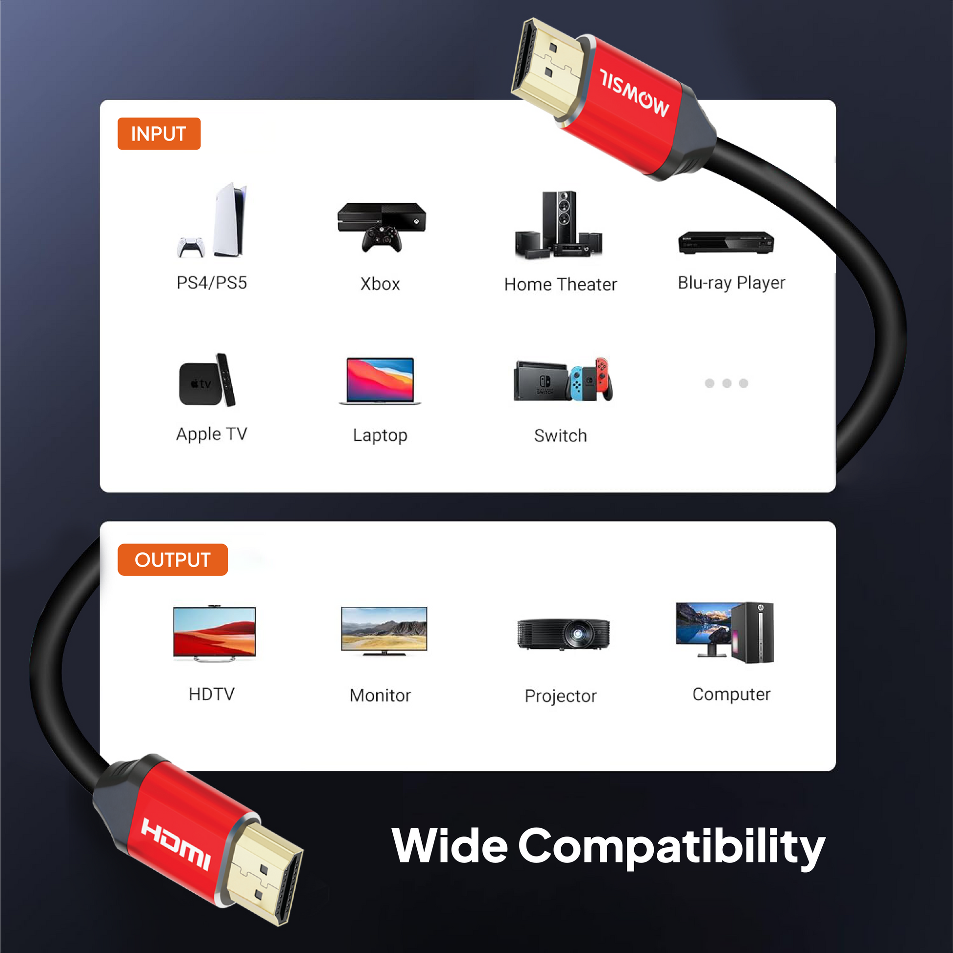 Mowsil HDMI 1.4 Cable 20 Meter | 4K@30Hz, 1080p@60Hz, 10.8Gbps High Speed, 3D, DTS:X, Gold-Plated | TV PC PS5 Monitor