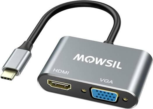 Mowsil USB C to HDMI VGA Adapter, USB Type C to Dual VGA HDMI Splitter Converter