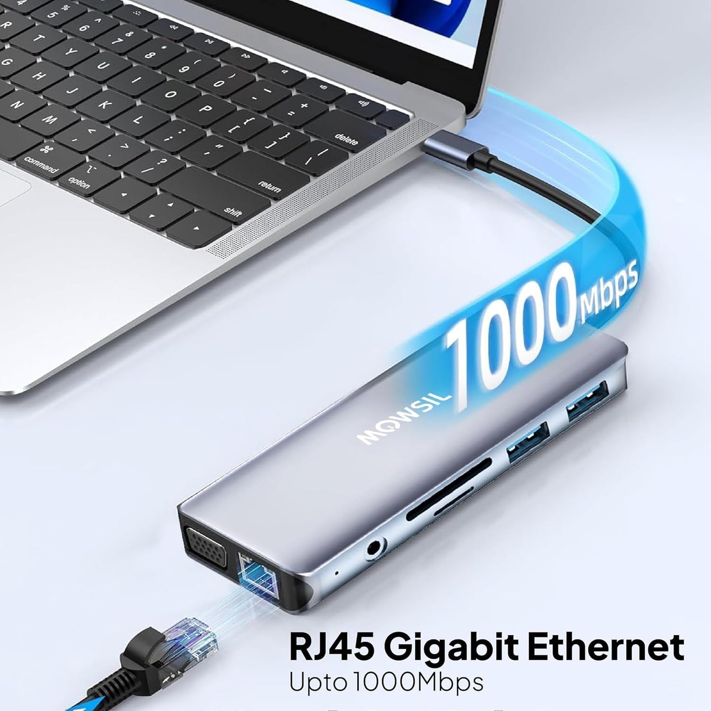 Mowsil 11-in-1 USB-C Hub Docking Station, 100W PD Adapter with HDMI, VGA, RJ45, USB &amp; SD/TF Slots
