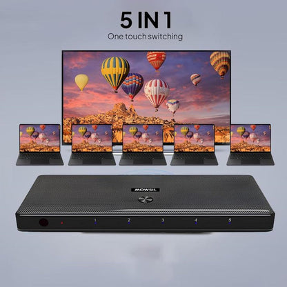 Mowsil 5-Port HDMI Switch 4K@60Hz – HDMI 2.0, 18Gbps, HDR, HDCP 2.2, 3D, IR Remote, Plug &amp; Play