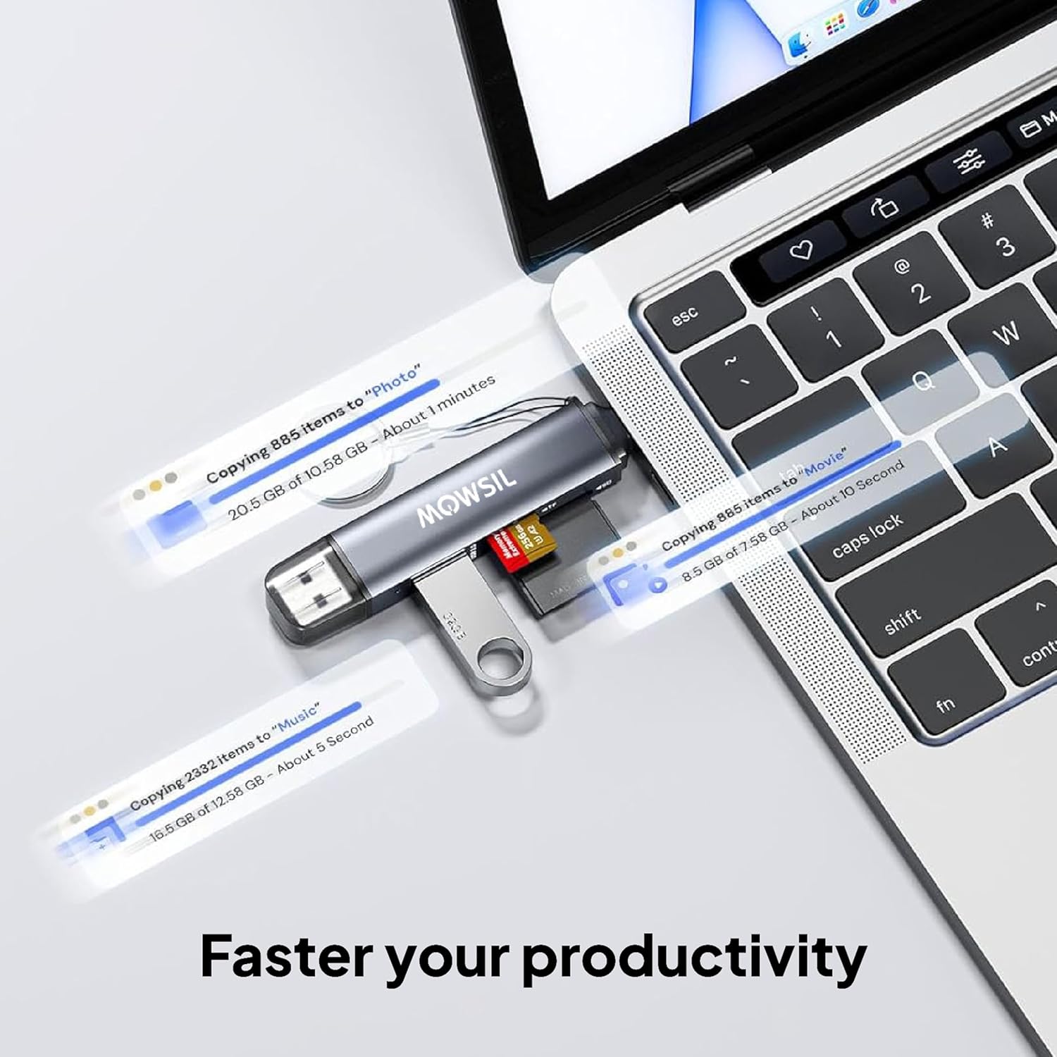 Mowsil 3-in-1 SD Card Reader USB 3.0 &amp; USB-C OTG | Dual Slot Adapter 5Gbps High-Speed for Mac &amp; Windows