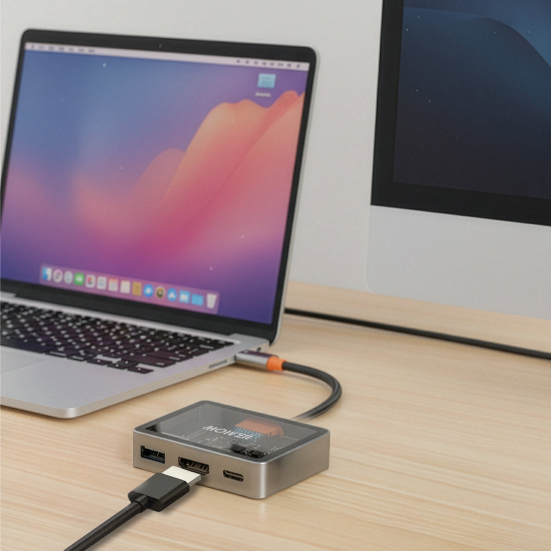 Mowsil USB-C to HDMI Multiport Adapter – 4K@60Hz, USB-A 5Gbps &amp; 100W PD, Zinc Alloy 3-in-1 Dock for MacBook