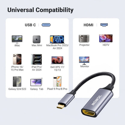 Mowsil USB-C to HDMI Adapter – 4K@60Hz, Aluminum Alloy, High-Speed Converter for MacBook, Laptop &amp; iPad