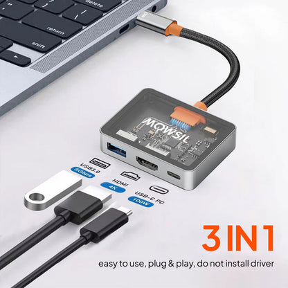 Mowsil USB-C to HDMI Multiport Adapter – 4K@60Hz, USB-A 5Gbps &amp; 100W PD, Zinc Alloy 3-in-1 Dock for MacBook
