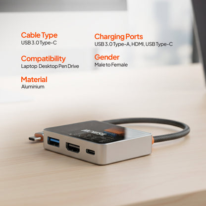 Mowsil USB-C to HDMI Multiport Adapter – 4K@60Hz, USB-A 5Gbps &amp; 100W PD, Zinc Alloy 3-in-1 Dock for MacBook