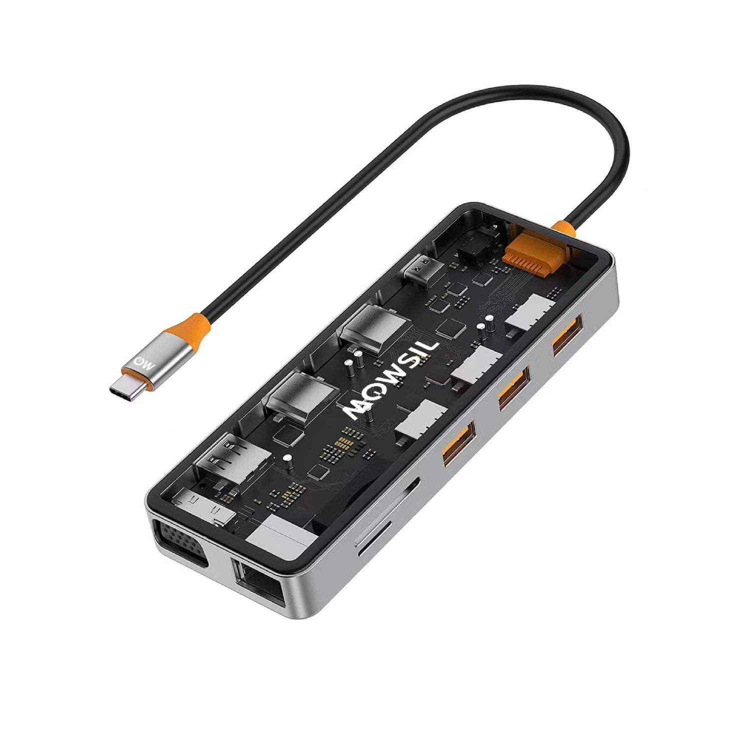 Mowsil 12-in-1 USB-C Hub – 100W PD Dock, Dual HDMI 4K, VGA, USB 3.0, RJ45, SD/TF, Audio, for Mac &amp; Laptop