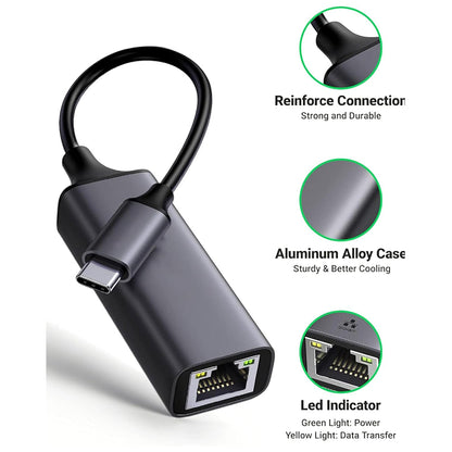 Mowsil USB-C to Ethernet Adapter – Gigabit RJ45 LAN, 1000Mbps, Thunderbolt 3/4 Compatible, Plug &amp; Play