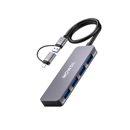 Mowsil 4-Port USB 3.0 Hub – 5Gbps High-Speed, Charging Port, USB-C Adapter, Aluminum Laptop Dock