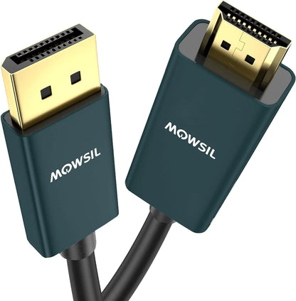 Mowsil DisplayPort to HDMI Cable 2 Meter – 4K@60Hz UHD, 1080p@120Hz, 18Gbps High-Speed, Gold-Plated Connector