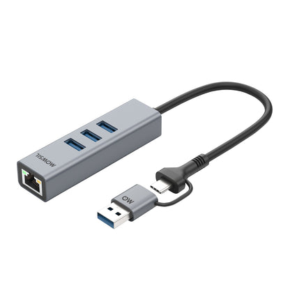 Mowsil USB 3.0 Hub – 3× USB-A, Gigabit Ethernet &amp; Charging Port, USB-A to USB-C Adapter, Aluminum Dock