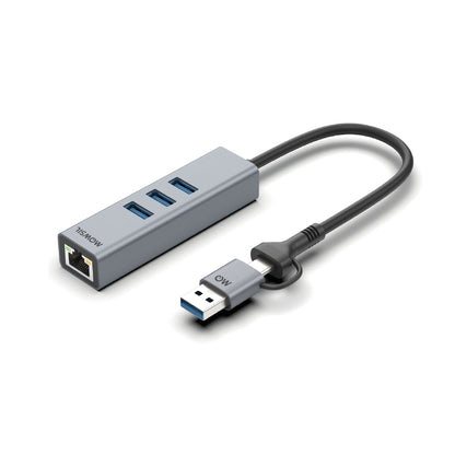 Mowsil USB 3.0 Hub – 3× USB-A, Gigabit Ethernet &amp; Charging Port, USB-A to USB-C Adapter, Aluminum Dock