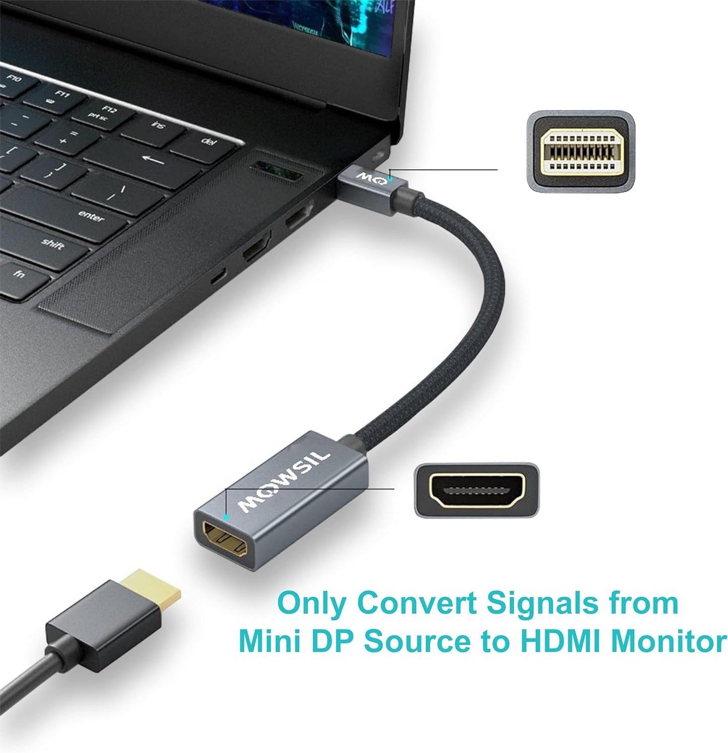 Mowsil Mini DisplayPort to HDMI Adapter – 4K@60Hz, Gold-Plated, Plug &amp; Play for MacBook, PC &amp; TV
