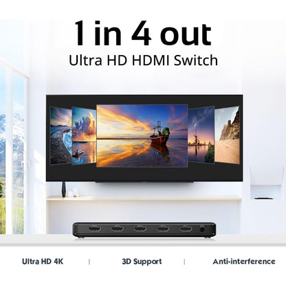 Mowsil HDMI Splitter 1x4 4K@60Hz | 1 Input to 4 Outputs HDCP 2.2 HDR 3D Support for TV, PS5, Xbox &amp; Blu-ray