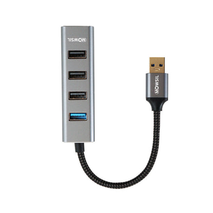 Mowsil 4-Port USB 3.0 Hub – 5Gbps, Charging Port, USB-A Input with USB-C Adapter, Aluminum Compact Dock