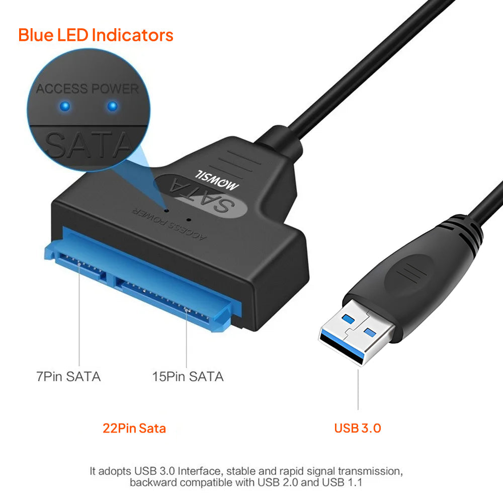 Mowsil USB 3.0 to SATA Adapter – Hard Drive Converter Cable for 2.5"/3.5" SSD &amp; HDD, 5Gbps, Plug &amp; Play