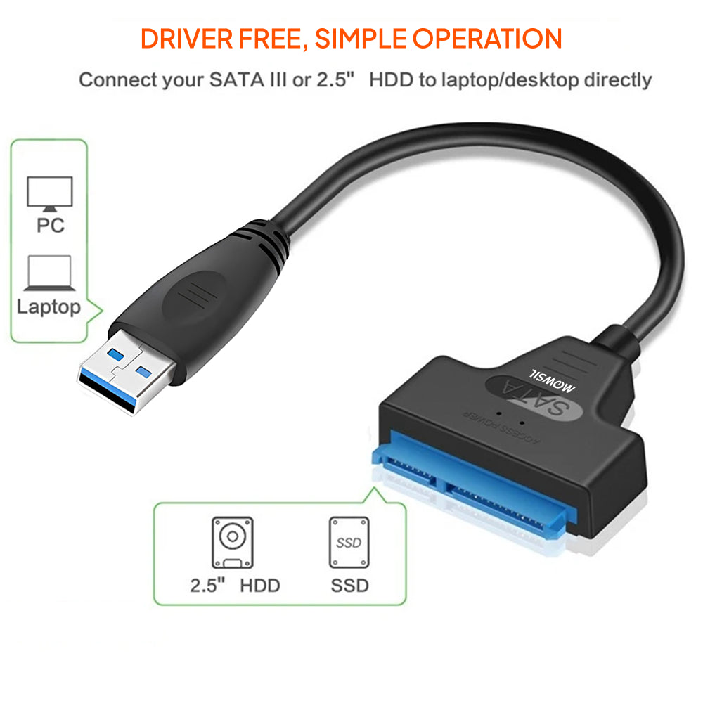Mowsil USB 3.0 to SATA Adapter – Hard Drive Converter Cable for 2.5"/3.5" SSD &amp; HDD, 5Gbps, Plug &amp; Play