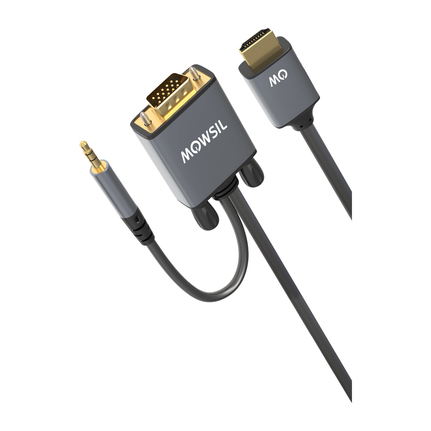 Mowsil VGA to HDMI Cable with Audio - 2 Meter | Full HD 1080p@60Hz, Gold-Plated, Aluminum Shell, Built-in Audio | PC Laptop