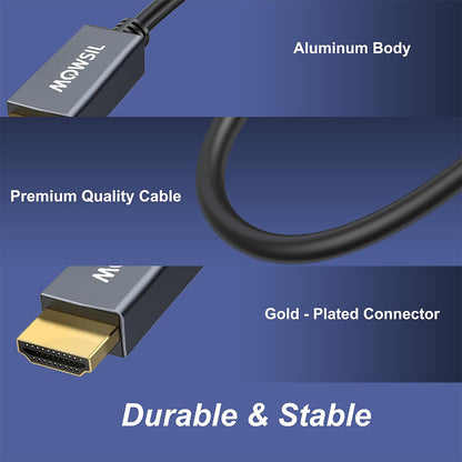 Mowsil VGA to HDMI Cable with Audio - 2 Meter | Full HD 1080p@60Hz, Gold-Plated, Aluminum Shell, Built-in Audio | PC Laptop