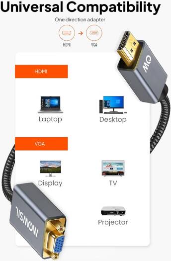 Mowsil HDMI to VGA Adapter | 1080p Full HD Plug &amp; Play Converter for PC, Laptop, Projector &amp; Monitor