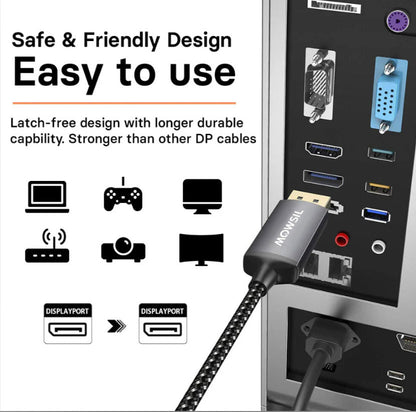 Mowsil 8K DisplayPort Cable DP 1.4 - 2 Meter| 8K@60Hz 4K@144Hz Gold-Plated Braided High-Speed Cable for PC &amp; Gaming Monitor