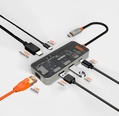 Mowsil 6-in-1 USB-C Hub Docking Station | 4K@60Hz HDMI, 100W PD, RJ45, 2×USB 3.0 &amp; USB-C Data | MacBook iPad