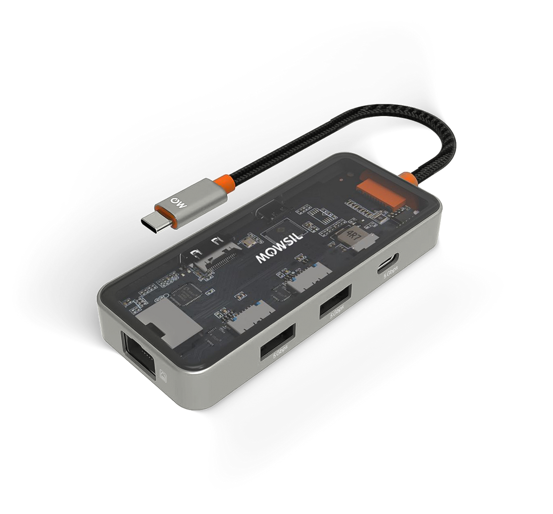 Mowsil 6-in-1 USB-C Hub Docking Station | 4K@60Hz HDMI, 100W PD, RJ45, 2×USB 3.0 &amp; USB-C Data | MacBook iPad