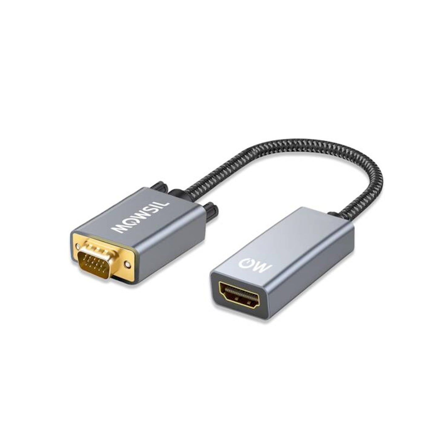 Mowsil VGA to HDMI Adapter 1080p@60Hz | Gold-Plated Aluminum Alloy Converter for PC, Laptop &amp; Projector