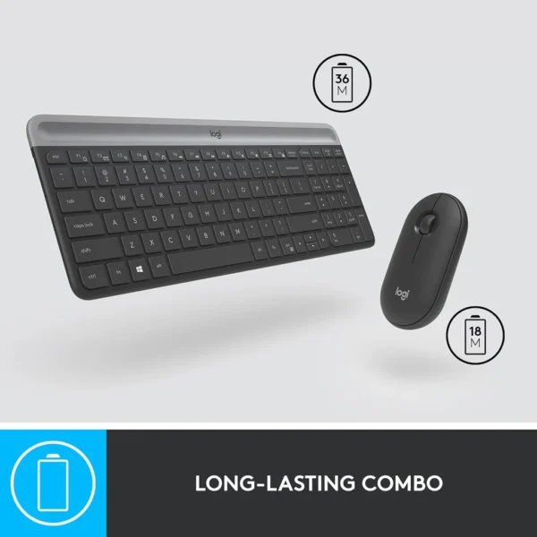 Logitech MK470 Slim Wireless Combo - 2.40GHz / Up to 10m / Nano USB Wireless Receiver / Graphite - Keyboard & Mouse Combo