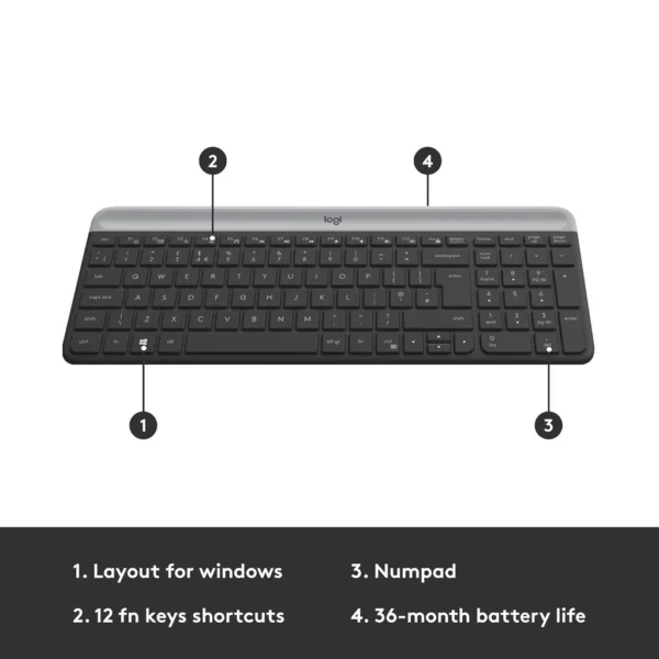 Logitech MK470 Slim Wireless Combo - 2.40GHz / Up to 10m / Nano USB Wireless Receiver / Graphite - Keyboard & Mouse Combo